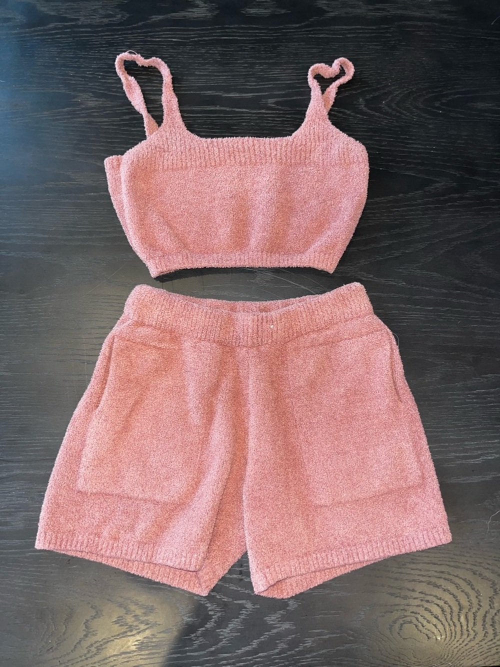 Cozy Pink Knit Crop Top & Shorts Set